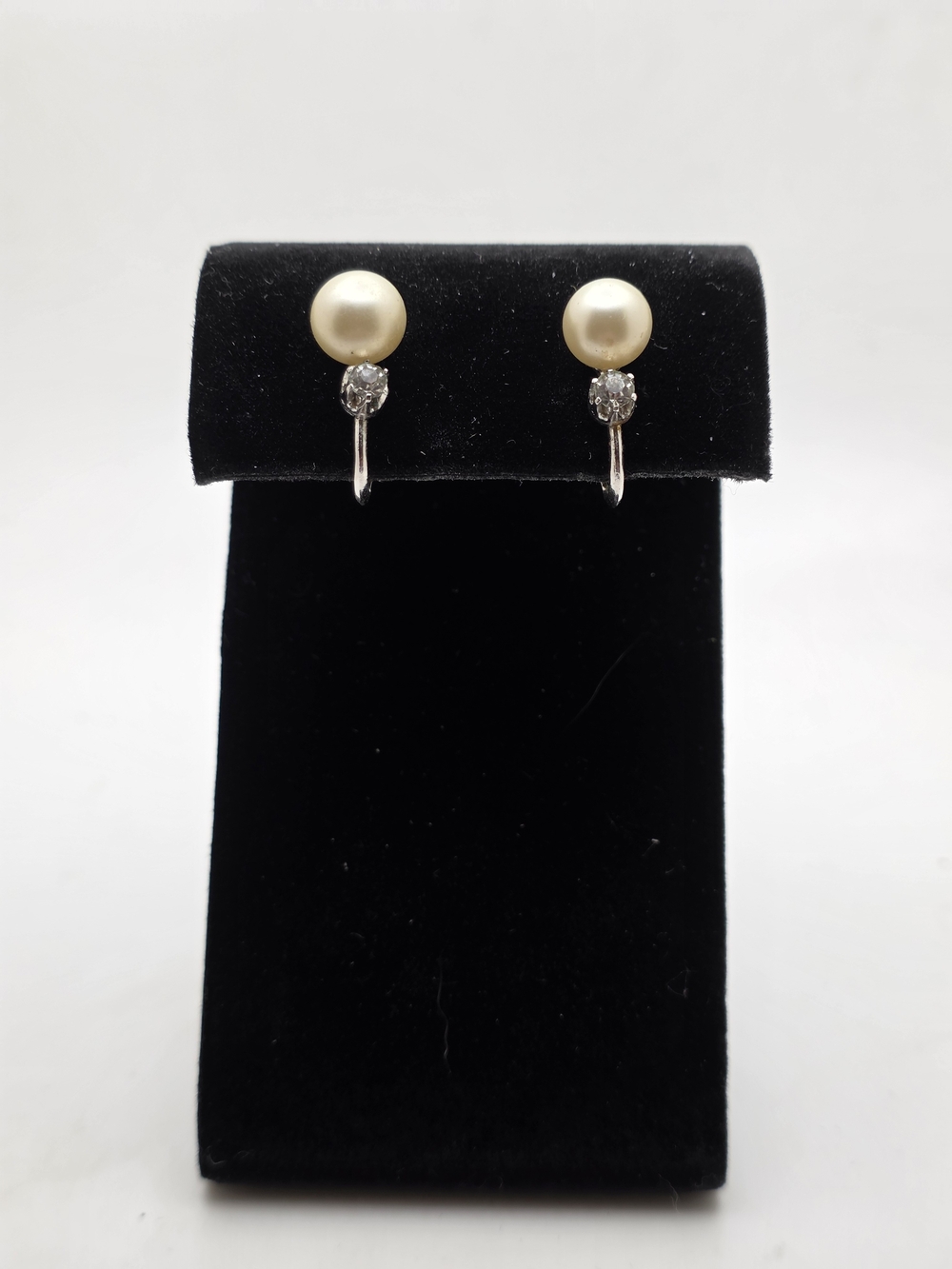 Trifari Cream Pearl and Crystal Drop Earrings